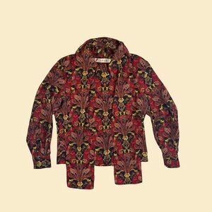 1980s paisley blouse by Chaus, size 10 vintage womens red & black button down